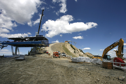 Rick Egan  | The Salt Lake Tribune 
The new Little Cloud high-speed quad at the top of Hidden Peak at Snowbird is under construction, Wednesday, Aug. 29, 2012. Snowbird is transforming the Little Cloud lift into a high-speed quad for the winter ski season.