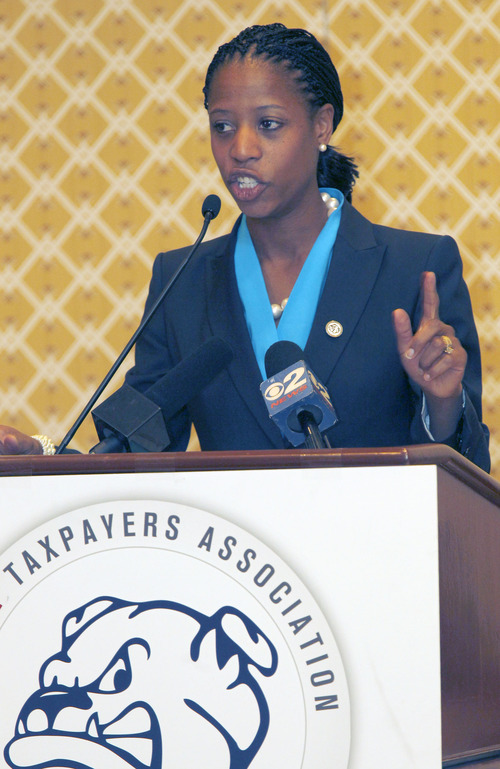 Al Hartmann  |  Tribune file photo
Saratoga Springs Mayor Mia Love., here speaking to the Utah Taxpayers Association, is beginning to pile up campaign cash in her bid against Democratic Rep. Jim Matheson.