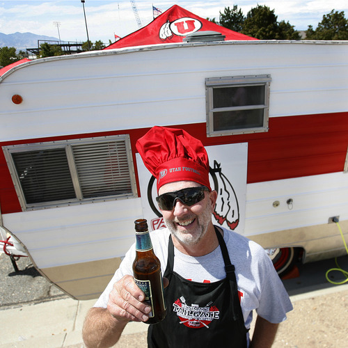Scott Sommerdorf  |  The Salt Lake Tribune             
Picturing Utes: Mike Morrison, of Salt Lake City, attends the tailgating party before the Northern Colorado game on Aug. 30, 2012.