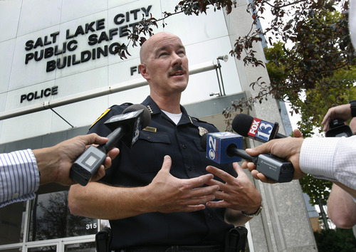 Scott Sommerdorf  |  The Salt Lake Tribune             
Salt Lake Police Chief Chris Burbank speaks to the press Thursday, Sept. 6, 2012, about a man who died in police custody. He denied that police used a Taser on Allen Nelson.
