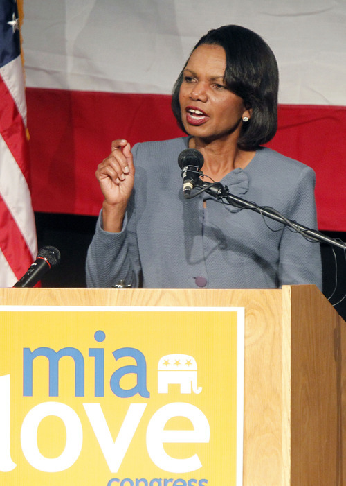 Al Hartmann  |  The Salt Lake Tribune
Former Secretary of State Condoleezza Rice criticized the Obama administration for 