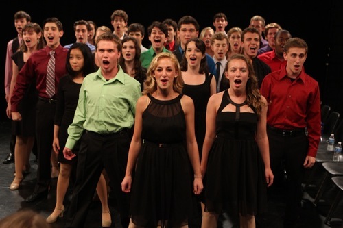 Courtesy photo Sixty teenagers -- including Utahn Peter Lambert (front row, left) perform at the Jimmy Awards.