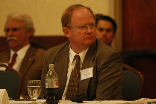 Chris Detrick  |  Tribune file photo
Dan Shrum, of EnergySolutions, listens during a Nuclear Regulatory Commission workshop in this 2009 file photo. Shrum has withdrawn his application to serve on the Utah Radiation Control Board in the wake of Gov. Gary Herbert announcing he was reconsidering the nomination. Earlier this week. legislative attorneys released an audit critical of the state's oversight of EnergySolutions' operations.