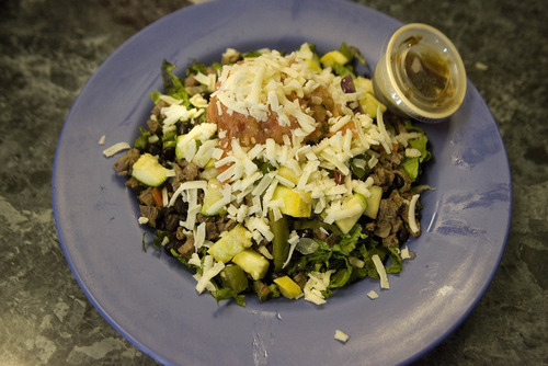 Paul Fraughton | The Salt Lake Tribune
A steak salad with roasted vegetables at Mountain West Burrito in Provo.