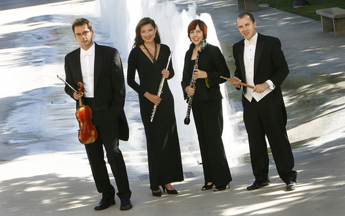 Francisco Kjolseth  |  The Salt Lake Tribune
New members of the Utah Symphony includes violinist Claude Halter, flutist Mercedes Smith, oboist Lissa Stolz and percussionist Keith Carrick. As seen outside Abravanel Hall.