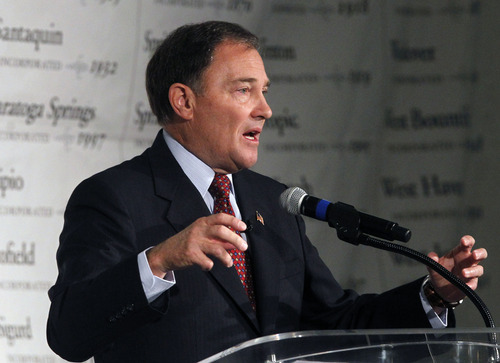 Al Hartmann  |  The Salt Lake Tribune
Gov. Gary Herbert says Utah is one of the fastest recovering states following the battering of the recession. He also defended his record on education, saying during his time in office some $200 million addtional in funds has been directed to schools.