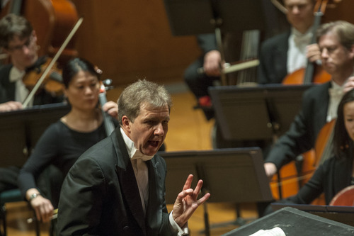 Chris Detrick  |  The Salt Lake Tribune
Thierry Fischer conducts the Utah Symphony as they perform Wolfgang Amadeus Mozart's Concerto No. 26 in D Major for Piano and Orchestra, K.537, 