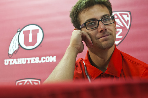 Chris Detrick  |  The Salt Lake Tribune
Jordan Wynn, who suffered the fourth shoulder injury of his career  in Utah's loss to Utah State, held his last news conference as a Ute on Tuesday to discuss his retirement from the sport.