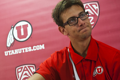 Chris Detrick  |  The Salt Lake Tribune
Jordan Wynn, who suffered the fourth shoulder injury of his career  in Utah's loss to Utah State, held his last news conference as a Ute on Tuesday to discuss his retirement from the sport.