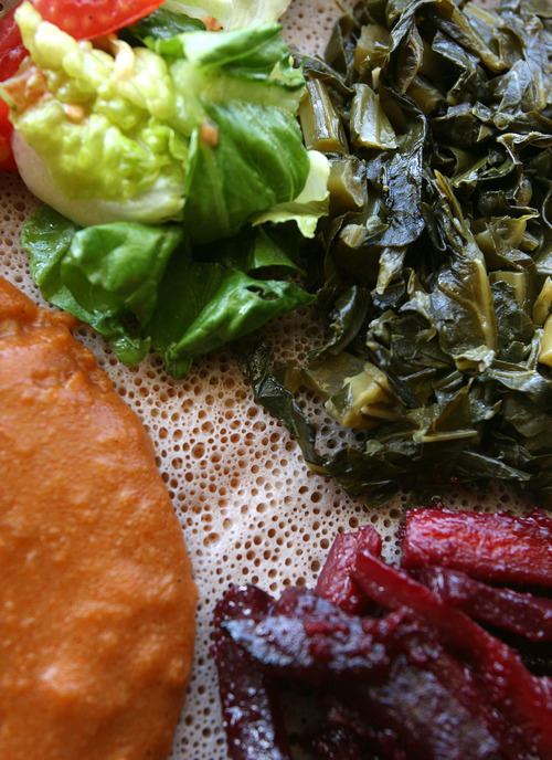Leah Hogsten  |  The Salt Lake Tribune
The vegetable combo at State Street's Blue Nile Ethiopian restaurant.