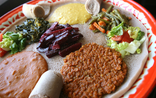 Leah Hogsten  |  The Salt Lake Tribune
The vegetable combo at Blue Nile Ethiopian Restaurant.
