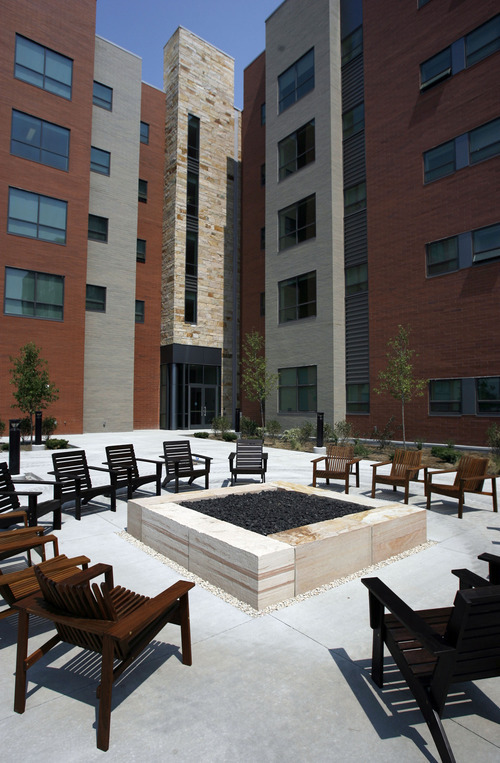 Francisco Kjolseth  |  The Salt Lake Tribune
A patio at the University of Utah's new Honors residence hall is one of many features designed to bring students together. The building's dedication Friday presages two big trends. The Salt Lake City university will see more major projects geared toward improving the undergraduate experience and more highly visible development on the edge of campus.
