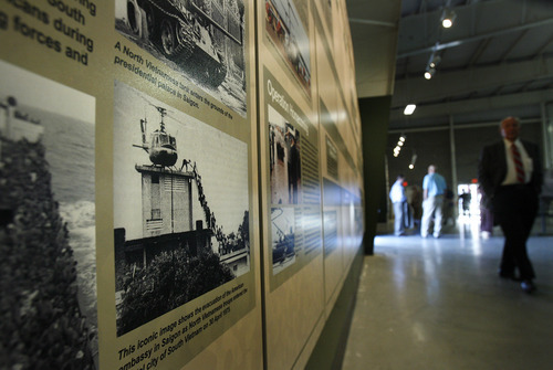 Scott Sommerdorf  |  The Salt Lake Tribune             
A comprehensive timeline of the Vietnam War is on display at the grand opening of the Vietnam War exhibit at Hill Aerospace Museum iat Hill Air Force Base. Guest speaker was retired Lt. Col. Jay Hess, who spent over five years in the notorious 