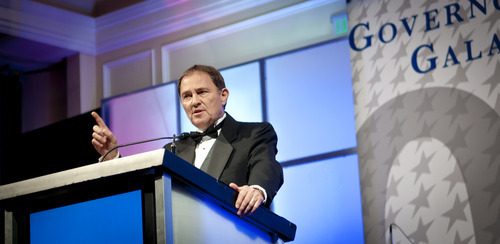Michael Mangum  |  Special to the Tribune

Utah Governor Gary Herbert makes an introduction for New Jersey Gov. Chris Christie at the 2012 Governor's Gala at the Grand America hotel in Salt Lake on Saturday, September 22, 2012.