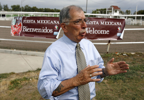 Francisco Kjolseth  |  The Salt Lake Tribune
Jesse Soriano, a board member for Fiesta Mexicana, scheduled to take place at the state fair this year, talks about some of the plans as he and others are making a concerted effort this year to extend its appeal to Hispanics, with a big emphasis on Hispanic traditions and Mexico's day of independence on Sept. 15. At the arena a Mexican rodeo will be featured for the first time bringing in professional ropers, dancing horses and 