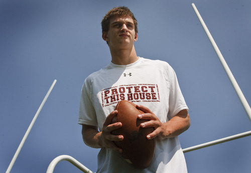 Leah Hogsten  |  The Salt Lake Tribune
Baron Gajkowski was nearly a Jordan High School hero in last year's playoffs by beating Lone Peak. Now he's a Lone Peak High star, playing for the Knights, Thursday, September 20, 2012.