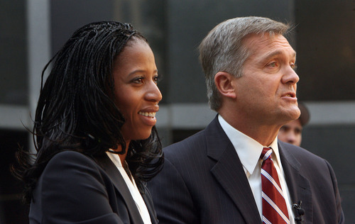 Steve Griffin | The Salt Lake Tribune


GOP challenger Mia Love and Democratic Congressman Jim Matheson answer questions from a panel during television debate hosted by KUTV Channel 2  on Main street in Salt Lake City, Utah Wednesday September 26, 2012.
