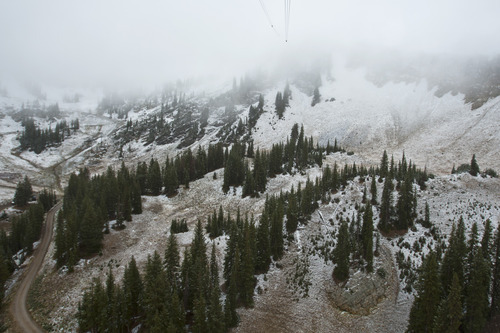 Chris Detrick  |  The Salt Lake Tribune
Light snow in Peruvian Gulch at Snowbird Tuesday September 25, 2012. Salt Lake City expected a high temperature of 75 Wednesday, up a few degrees from Tuesday's forecast; Ogden looked for 73 and 70 degrees, respectively; Logan 75 and 71; Provo 72 and 68; Wendover 75 and 74; Duchesne 68 and 65; Cedar City 73 and 72; St. George 86 degrees both days; and Moab, 78 and 76.
