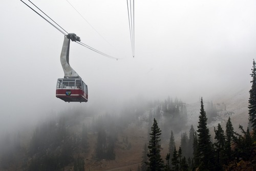 Chris Detrick  |  The Salt Lake Tribune
The Red Tram goes towards Hidden Peak at Snowbird Tuesday September 25, 2012. Salt Lake City expected a high temperature of 75 Wednesday, up a few degrees from Tuesday's forecast; Ogden looked for 73 and 70 degrees, respectively; Logan 75 and 71; Provo 72 and 68; Wendover 75 and 74; Duchesne 68 and 65; Cedar City 73 and 72; St. George 86 degrees both days; and Moab, 78 and 76.