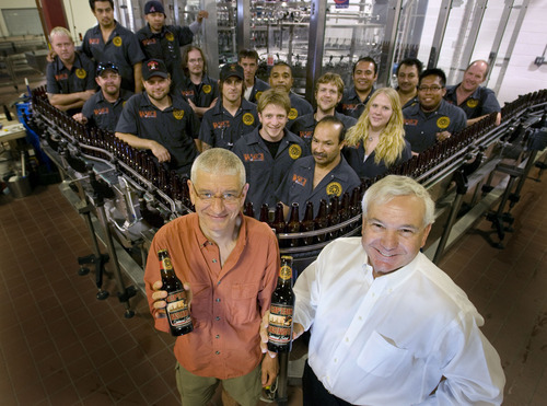 Steve Griffin  |  The Salt Lake Tribune
Squatters founder Peter Cole, left, and Wasatch Beers founder Greg Schirf merged their microbrewery operations in 2000 and opened a new bottling line in 2010.