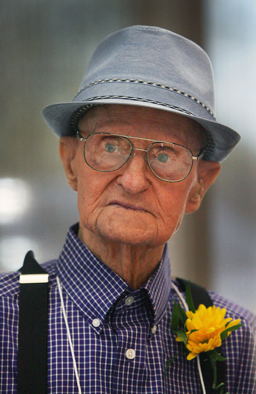 Steve Griffin  |  The Salt Lake Tribune
101-year-old Lyle Glines, of South Jordan, attends the 26th Annual Centenarians Day Celebration at Noah's Reception Center in South Jordan,  Friday September 28, 2012.