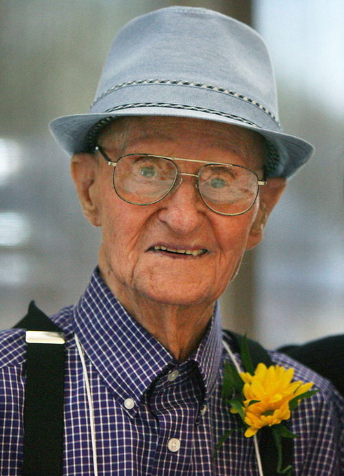 Steve Griffin  |  The Salt Lake Tribune
101-year-old Lyle Glines, of South Jordan, attends the 26th Annual Centenarians Day Celebration at Noah's Reception Center in South Jordan, Friday September 28, 2012.