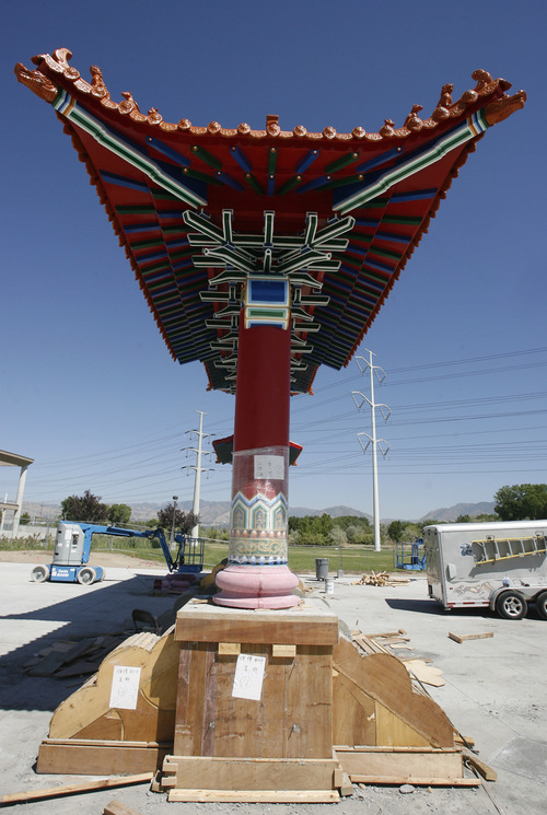 Rick Egan  |  The Salt Lake Tribune 
A Chinese gate sponsored by the Chinese Heritage Foundation of Utah is being constructed at the Utah Cultural Celebration Center in West Valley City.