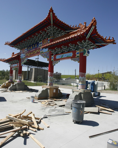 Rick Egan  |  The Salt Lake Tribune 
A Chinese gate sponsored by the Chinese Heritage Foundation of Utah is being constructed at the Utah Cultural Celebration Center in West Valley City. Donors for the gate showed up this week at a West Valley City Council meeting to raise questions about where their money actually went after board members demanded a budget and ledgers for a year with no results.