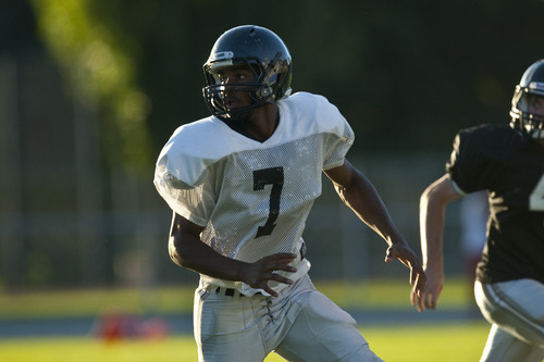 Photo by Chris Detrick  |  The Salt Lake Tribune 
Highland's Nate Fakahafua during a scrimmage at Highland High School on Friday, Aug. 13, 2010.