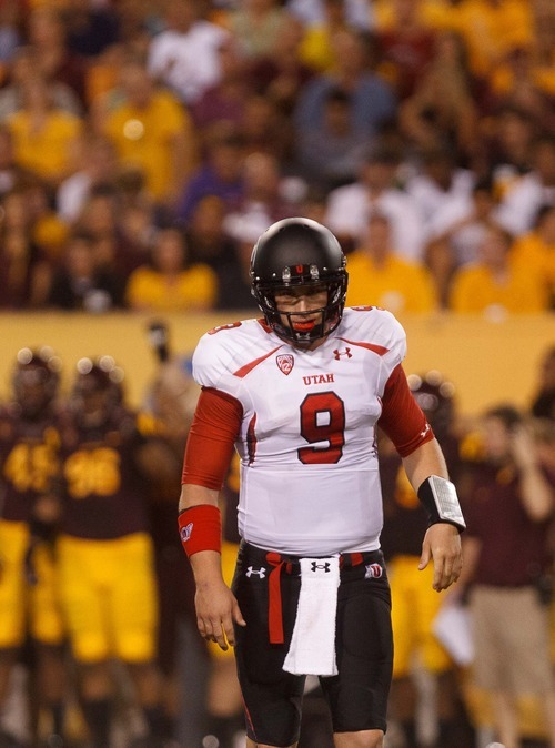 Trent Nelson  |  The Salt Lake Tribune
Utah quarterback Jon Hays (9) walks off the field after a missed third down attempt in the first half as the University of Utah faces Arizona State, college football in Tempe, Arizona, Saturday, September 22, 2012.
