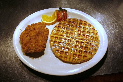 Rick Egan   |  The Salt Lake Tribune

 Chicken 'n waffles  for a restaurant review of Bayleaf Cafe. 
Saturday, November 14, 2009