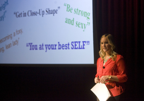 Kim Raff | The Salt Lake Tribune
Lindsay Kite gives a presentation designed to shatter the stereotypical beliefs about women's beauty at Hillside Middle School in Salt Lake City.
