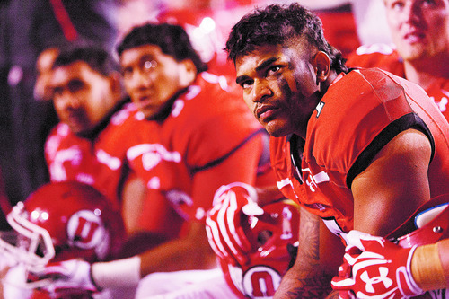Trent Nelson  |  The Salt Lake Tribune
Utah linebacker V.J. Fehoko (7) watches from the bench in the final minute of the loss to USC on Oct. 4, 2012 at Rice-Eccles Stadium in Salt Lake City.