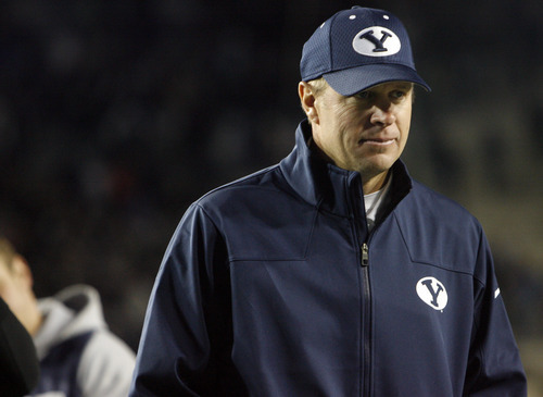 Chris Detrick  |  The Salt Lake Tribune
Brigham Young Cougars head coach Bronco Mendenhall after the game at LaVell Edwards Stadium Friday October 5, 2012. BYU won the game 6-3.