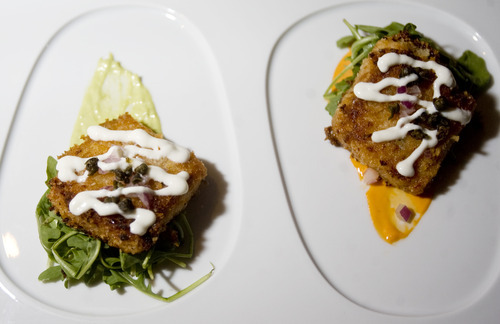 Kim Raff | The Salt Lake Tribune
Trout cakes are a flavorful offering on The Aerie's new updated menu.