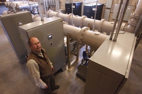 Leah Hogsten  |  The Salt Lake Tribune
Kamas Hatchery Director Ted Hallows shows off the new $1.3 million filtering system Wednesday, October 3 2012 in Kamas. After the scare of a possible whirling disease exposure in 2010, the Kamas Fish Hatchery was outfitted with a two-stage filtering system. The new filter and UV light system makes sure the spring-fed water for the hatchery is always free of disease. The hatchery will get back into the business of growing fish, namely trout, in November.  Wednesday, October 3 2012 in Kamas.