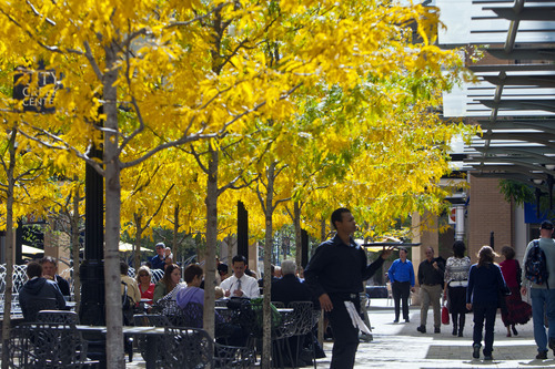 Chris Detrick  |  The Salt Lake Tribune
Shoppers eat and walk around City Creek Center in Salt Lake City Tuesday October 16, 2012.
