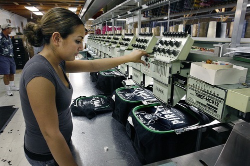 Scott Sommerdorf  |  The Salt Lake Tribune
SanSegal, which generated most of its revenue printing, silk screening and decorating T-shirts and other apparel, was hard hit by the Great Recession.
