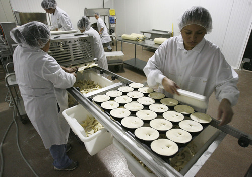 Steve Griffin | The Salt Lake Tribune
Workers make meat pies at Morrison Meat Pies in West Jordan.
