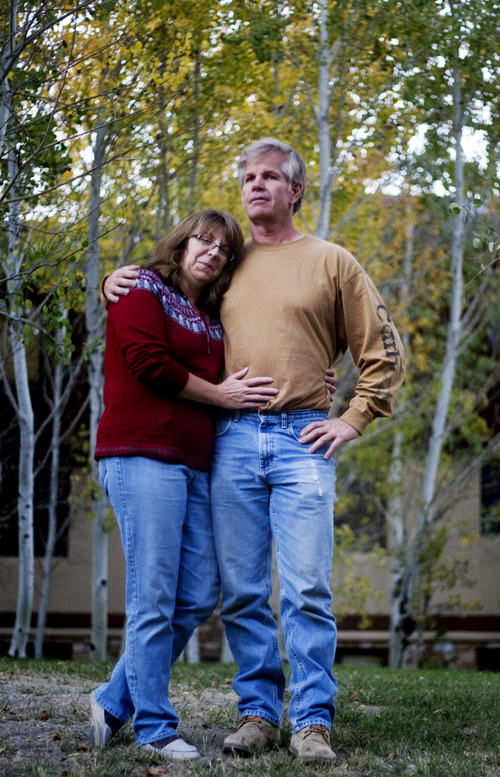 Kim Raff | The Salt Lake Tribune
Jeff and Tlesa Riehl are photographed outside their home in Park City.  Jeff Riehl has long since recovered from a four-hour surgery in 2011 to remove the damaged quarter of his right lung. But only recently did he square away the $60,000 hospital bill.