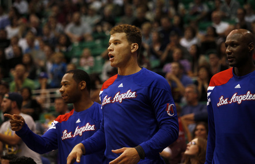 Ashley Detrick  |  The Salt Lake Tribune
The Clippers' Blake Griffin reacts to a call in the second half of the game against the Clippers on Saturday, Oct. 20, 2012 at Energy Solutions in Salt Lake City. The Jazz beat the Clippers, 99-91.