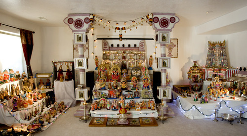 Kim Raff | The Salt Lake Tribune
Madhu Gundlapalli's doll display on her home shrine for the Hindu Navratri festival in Alpine, Utah, on Oct. 17, 2012.