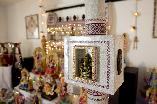 Kim Raff | The Salt Lake Tribune
Hand-made structures by Madhu Gundlapalli's father, Narayanan,  on display in her home shrine for the Hindu Navratri festival in Alpine, Utah, on Oct. 17, 2012.