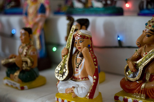 Kim Raff | The Salt Lake Tribune
A doll representing the originators of classical Indian music that is part of Madhu Gundlapalli's doll display on her home shrine for the Hindu Navratri festival in Alpine, Utah, on Oct. 17, 2012.