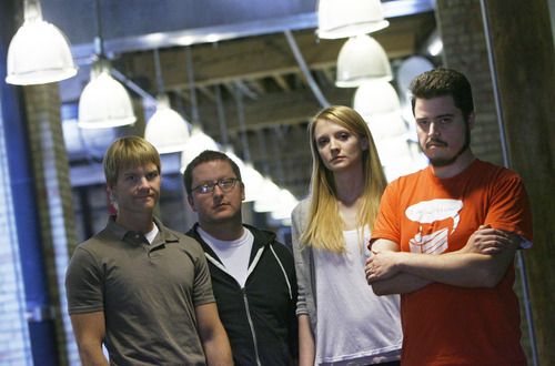 Francisco Kjolseth  |  The Salt Lake Tribune
Claims for unpaid wages skyrocketed in Utah as the economy soured in recent years and some of those victims include Jeremy King, Adam Hunter, Jenna Kemker and Josh Jones, from left, who used to work at Sensory Sweep video games studio. Probably the worst of deadbeat employers was Dave Rushton, their former boss who was sentenced to jail this month for millions in unpaid wages.