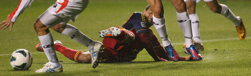 Steve Griffin | The Salt Lake Tribune


Real Salt Lake's Javier Morales slides as he gives up the ball to the C.S. Herediano defense during first half action of the their CONCACAF match at Rio TInto Stadium in Sandy, Utah Tuesday October 23, 2012.