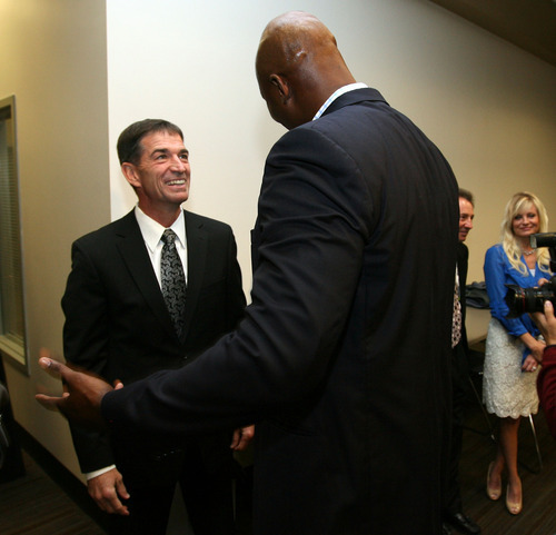 Steve Griffin | The Salt Lake Tribune


Karl Malone opens his arms for a hug as he sees John Stockton at EnergySolutions Arena, prior to the former Jazz teammates' induction into the Utah Sports Hall Of Fame in Salt Lake City on Tuesday, Oct. 23, 2012.