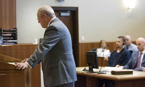 Paul Fraughton | The Salt Lake Tribune
Defense attorney Steve McCaughey raises objections at the sentencing of Roberto Roman. Roman was acquitted of the murder of Millard County Deputy Josie Fox, but was found guilty of tampering with evidence and possession of a dangerous weapon by a restricted person.
 Wednesday, October 24, 2012