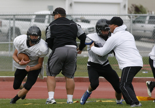 Rick Egan  | The Salt Lake Tribune 

The Stansbury high football team practices on their home field,  Monday, October 22, 2012. Stansbury High is one of the few unbeaten teams left in the state entering the playoffs.