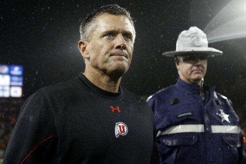 Chris Detrick  |  The Salt Lake Tribune
Utah Utes head coach Kyle Whittingham walks off of the field after the game at Reser Stadium Saturday October 20, 2012. Oregon State won the game 21-7.